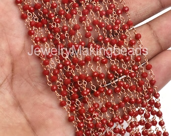 Red Ruby Hydro Rosary Chain – Rose Gold Plated, 3mm Faceted Beads