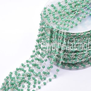 Green Quartz Hydro Rosary Chain | 3-3.5mm Faceted Rondelle Beads | Silver Wire Wrapped Beaded Chain | Bulk Jewelry Making Supply”