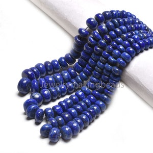 Natural Lapis Lazuli Rondelle Beads Strand – 13" Smooth Blue Gemstone Beads, Loose Lapis Beads String for Handmade Necklace Beading Supplies