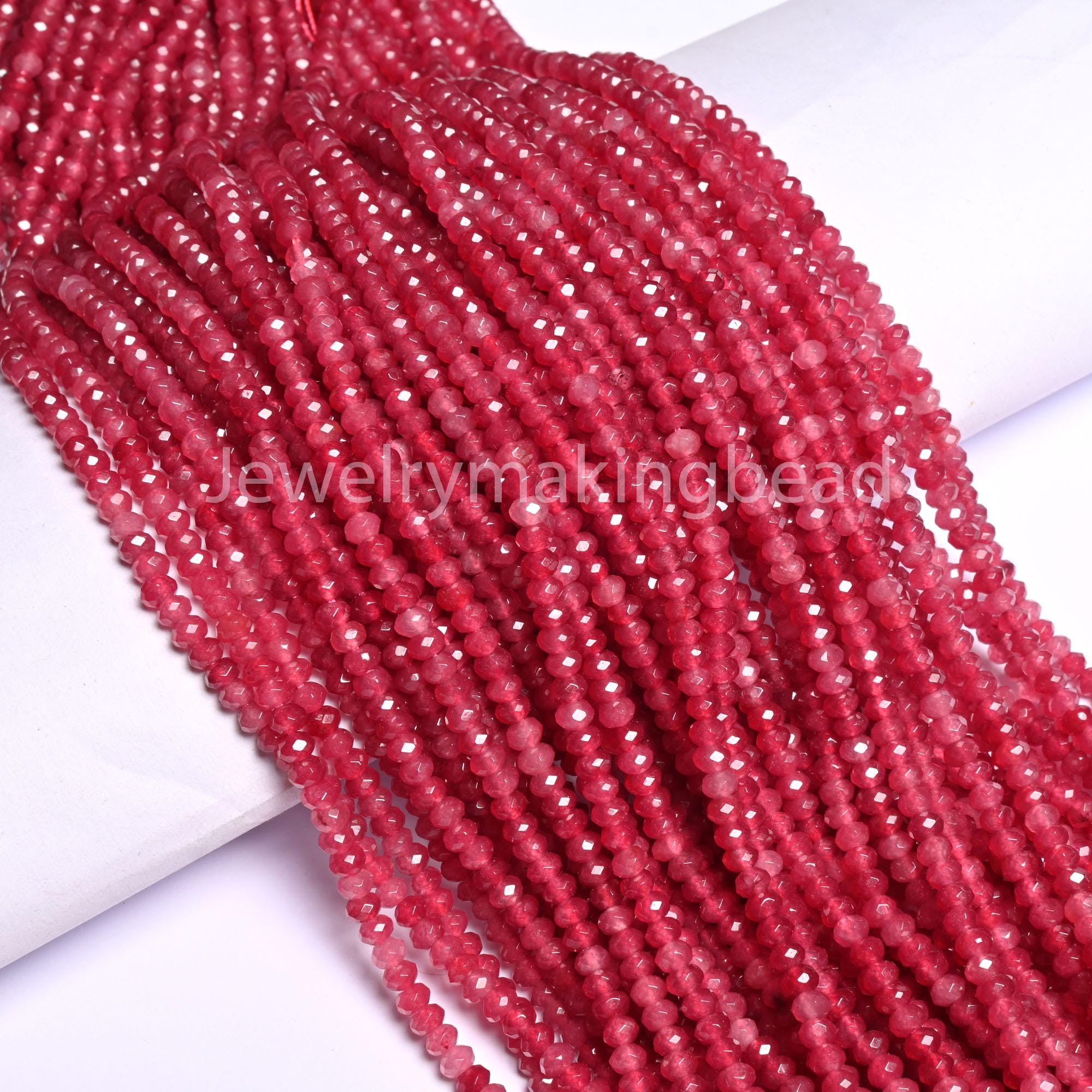 Beautiful Rubilite Pink Jade Quartz Rondelle Beads, 4.5 mm Faceted Gemstone Beads, AAA Machine Cut Loose Crystals Bead For Jewelry Making