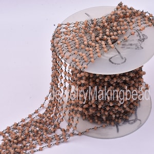 Amazing Peach Moonstone Faceted Rondelle Beads Chain,1,3,5,10, Ft Bulk Roll,Beaded Chain Black Metal Plating Wire Gunmetal Wrapped  Necklace