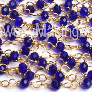 Beautiful Blue Lapis Lazuli Hydro Faceted Rondelle Beads Rosary Chain|Gold Plated Wire Bulk Chain|Faceted Beaded Rosary Chain|Finding Chain