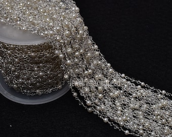 Beautiful Silver Plated Pearl,Crystal Quartz Hydro Faceted Rosary Chain, 3,5,10,25,50 Ft Rosary Chain Wire wrapped Bulk Rosary Chain Jewelry