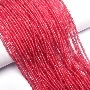 Natural Pink Jade Quartz Rondelle Beads Strand – Micro Faceted Tiny Gemstone Beads, Loose Machine Cut Bead String for Jewelry Making & Craft