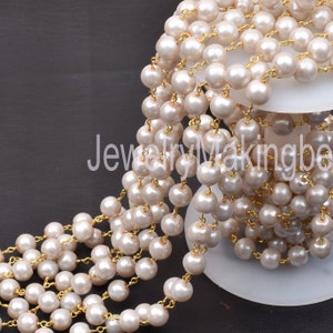 Beautiful Pearl  Hydro Faceted Rondelle Beads Chain,1,3,5,10,50 Feet Rosary Chain Bulk Roll Beads Chain 8 mm Gold Plated Wire Jewelry Making