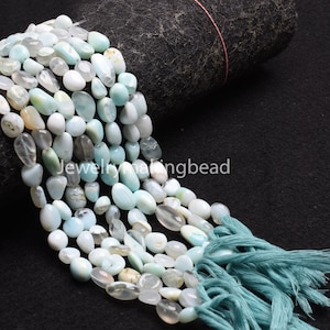 Boulder Peruansk Opal Nugget Strand, Blå Släta Handgjorda Pärlor
