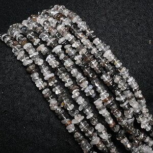 18'' Strand Natural Black Rutile Uncut Chip Beads – Smooth Polished Uneven Gemstone Bead String, Rutilated Quartz Beads For Custom Jewelry