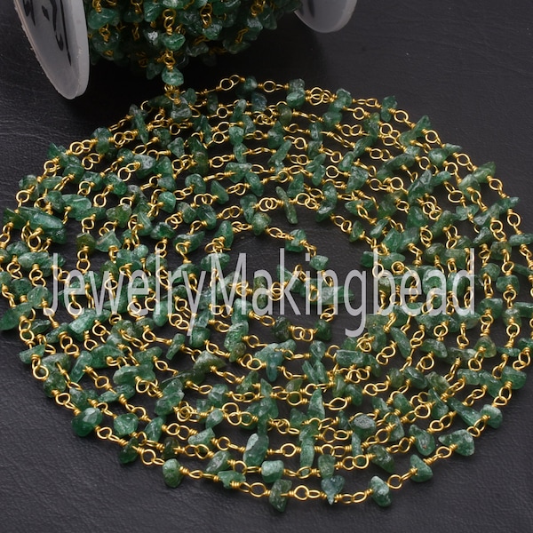 1,5,25,50 Ft Rosary Chain Natural Green Mica Uncut Beads Chain ,Natural Mica  Beaded Chain ,Gold Plated Wire ,Bulk roll ,Finding, Chain