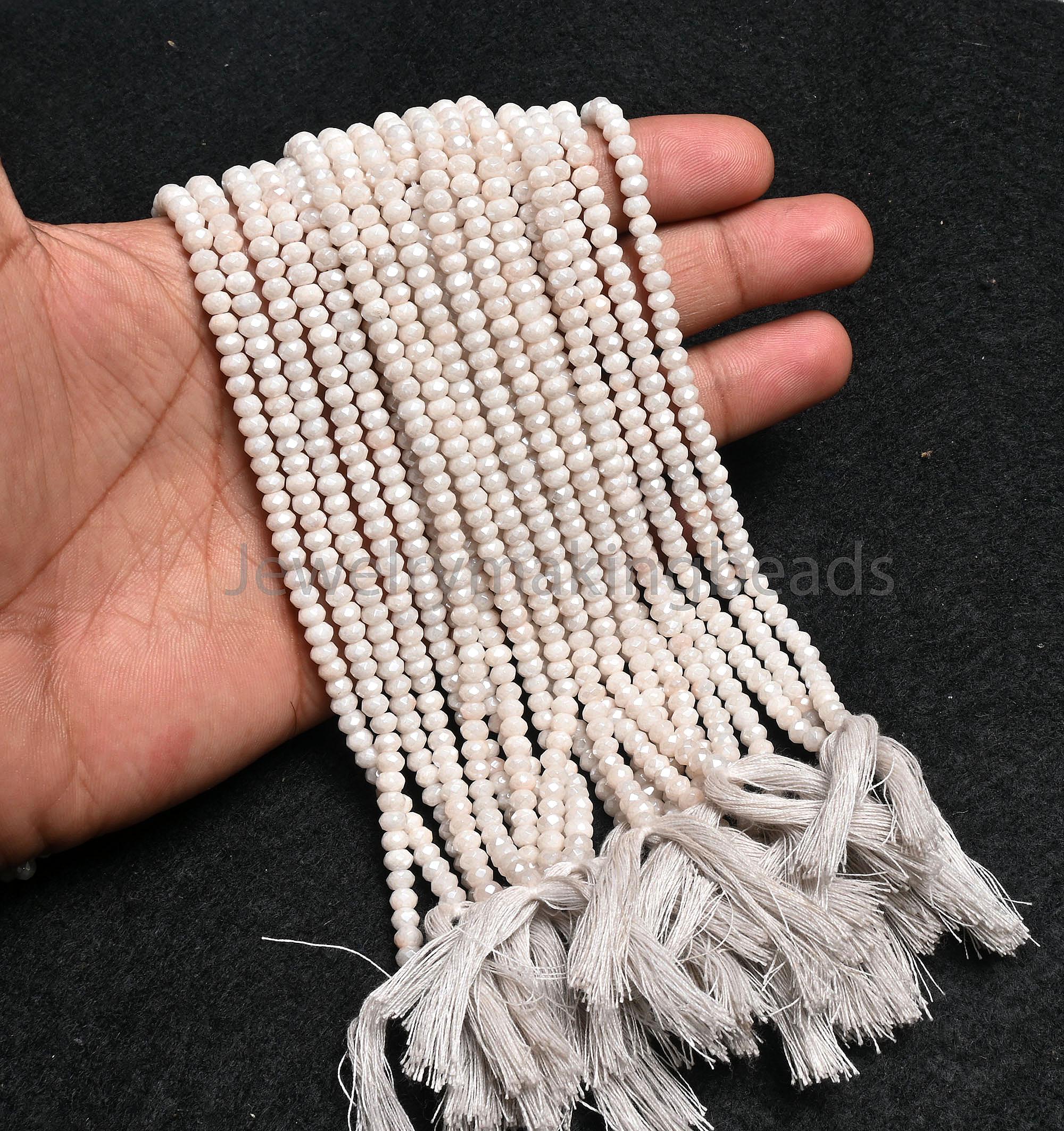 Silverite Coated Faceted Rondelle Beads 4.5mm, High Quality White Silverite Beads, Machine Cut Sparkling Rondelle Beads, DIY Jewelry Making