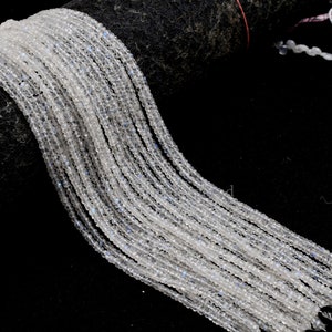 AAA Blue Fire Rainbow Moonstone Faceted Rondelle Shape Beads, 13&quot; Strand Natural Rainbow Moonstone Faceted Beads Micro Cut 3mm, Jewelry SALE