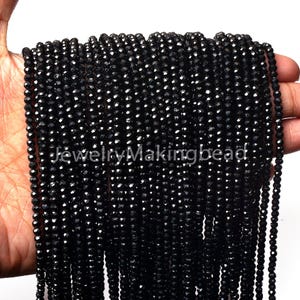 Beautiful Black Spinel Faceted Rondelle Gemstone Beads, Black Spinel Micro Cut Beads, 3mm Black Diamond Cut Crystal Necklace Jewelry Making