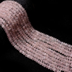 13&quot; Strand Natural Rose Quartz Smooth Rondelle Shape Beads Pink Rose Quartz Jewelry Gemstone Beads Rose Quartz Handmade Plain Rondelle Beads