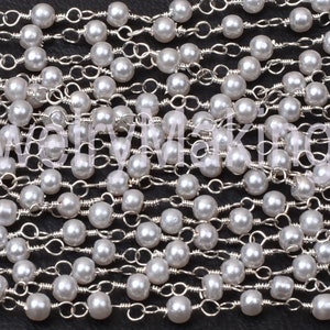Vit pärlkedja med rosenkrans, försilvrad, smyckestillverkning, 3-3,5 mm bild 6