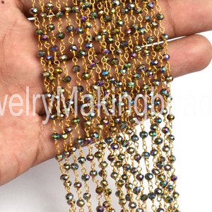 Beautiful Multi Pyrite Hydro 3 mm Gold Plated Rondelle Faceted Rosary Chain 1,3,5,10,50 Ft gemstone Wire Bulk  Chain Jewelry Making Chain