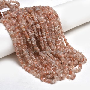 Natural Sunstone Uncut Chip Beads – Raw Rough Gemstone Beads Strand, Brown Shaded Smooth Uneven Nugget Bead String for DIY Jewelry Crafts