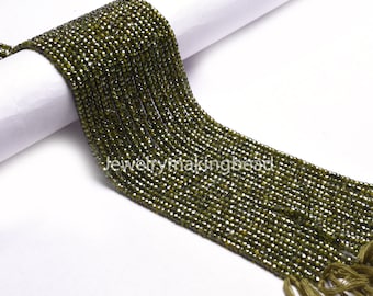 AAA Dark Hina Green Color Zircon Gemstone Faceted Rondelle Beads, 13&quot; Strand 3 mm Micro Cut Stone Beads Jewelry Necklace Making Indian Beads