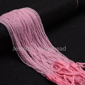 Natural Rose Quartz Faceted Rondelle Beads – 2.5mm Micro Cut AAA Quality Pink Quartz Tiny Gemstone Strand for Jewelry