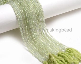 3mm Green Prehnite Rondelle Beads – Faceted Micro Cut Gemstone Strand, Small/Tiny Prehnite Beads for Handmade Jewelry, High Quality Beads
