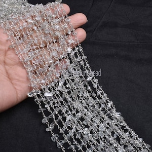 Natural Crystal Uncut Chip Beads Rosary Chain Gemstone Bead Chain,3,5,10,25,Ft Crystal Smooth Nugget Beaded Chain ,Silver Plated Wire Making