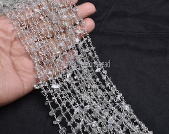 Natural Crystal Uncut Chip Beads Rosary Chain Gemstone Bead Chain,3,5,10,25,Ft Crystal Smooth Nugget Beaded Chain ,Silver Plated Wire Making