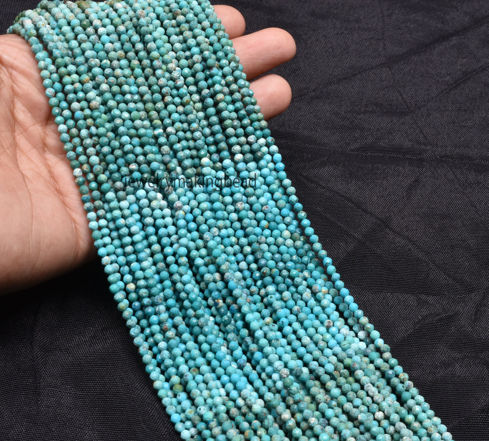 天然チベットターコイズファセット宝石ビーズ、3 mm、ブルーターコイズ
