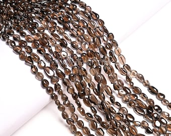 Cuentas de pepitas de cuarzo ahumado pulidas – Hilo de cristal pulido