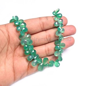 Natural Green Onyx Faceted Pear Beads Strand – 8&quot; Loose Polished Gemstone Beads, Onyx Briolette Beads String For DIY Jewelry Making