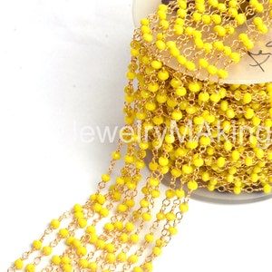 Wonderful Yellow Hydro Faceted,Rondelle Beaded Chain 1,3,5,10,Ft Rosary Chain yellow Stone Chain 3mm Gold Plated Wire Necklace Chain