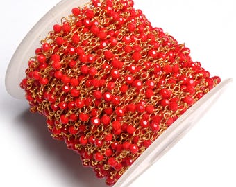 Beautiful Ruby Hydro Faceted Rondelle Beads Rosary Chain, 3mm Gold Plated Wire Bulk Roll, Beaded Chain, Necklace Making Chain, Rosary Chain