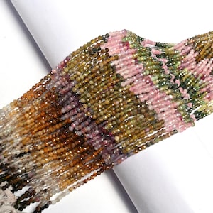3mm Multi Tourmaline Faceted Beads, Good Quality Faceted Tourmaline Strand, Multi Shades Tourmaline Beads, Round Shape Tourmaline Beads