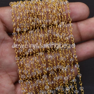1,3,5,10 Ft Hydro Beads Faceted Rondelle Beaded Rosary Chain,Crystal Quartz Beads 3mm Gold Plated Wire Rosary Necklace Jewelry Craft Chain
