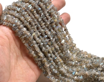 Blue Fire Labradorite Chip Beads, Uncut Nuggets, 34 Inch Strand