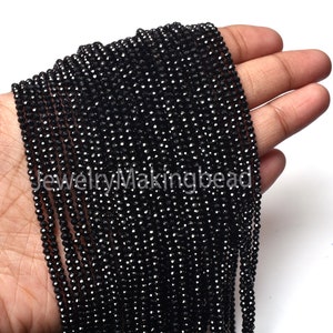 AAA Genuine Black Spinel Micro Faceted Beads – 2.5mm Diamond Cut Rondelle Gemstones, 12.5&quot; Healing Energy Strand