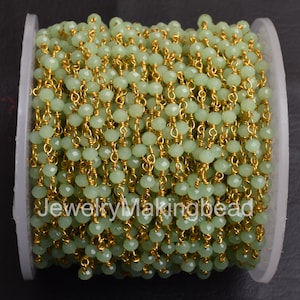 3mm Gold Plated Wire Aqua Quartz Hydro Faceted Rondelle Beads Chain1,3,5,10,50 Feet Bulk Roll Chain,Beaded Rosary Chain Beads Jewelry Making