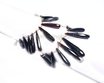 Chapelet de perles en forme de larme de calcédoine noire fumée, perles de pierres précieuses à longues gouttes à facettes, chapelet de perles de calcédoine naturelle pour la fabrication de bijoux