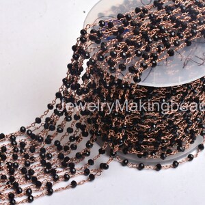 Beautiful Black Spinel Hydro Faceted Rondelle Beaded Chain 1,3,5,10,50 By Feet 3 mm Rose Gold Plated Wire Finding Chain Jewelry Making Chain