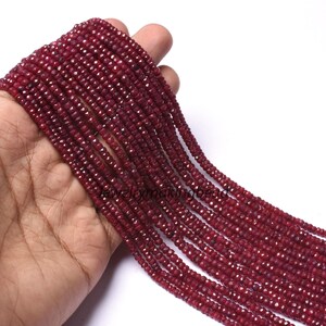 Ruby Corundum Faceted Rondelle Gemstone Beads Fine Quality Beautiful Red Ruby Indian Cut Beads For Jewelry Crafts Beads Ruby Strands Beads