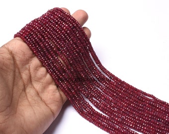 Ruby Corundum Faceted Rondelle Gemstone Beads Fine Quality Beautiful Red Ruby Indian Cut Beads For Jewelry Crafts Beads Ruby Strands Beads