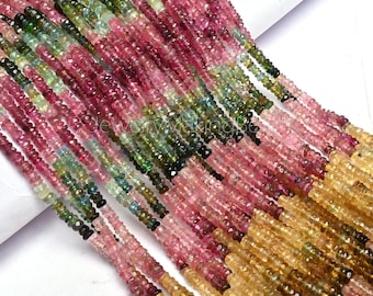 Top Quality Multi Tourmaline Faceted Rondelle Beads | 3-4mm Natural Tourmaline Shaded Crystal | Pink/Yellow/Green  Tourmaline Gemstone Line