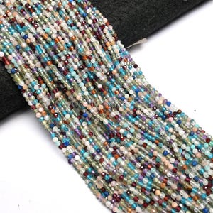 Multi Gemstone Faceted Beads 3mm | Disco Cut Mixed Crystal Strand