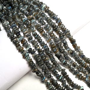 Natural Blue Fire Labradorite Uncut Chip Beads – Smooth Raw Rough Uneven Shape Loose Gemstone Bead Strand, Black Labradorite Beads Jewelry