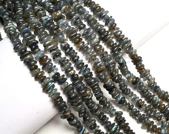 Natural Blue Fire Labradorite Uncut Chip Beads, Smooth Raw Rough Gemstone Chip Strand