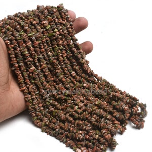 Natural Unakite Smooth Raw Uncut Chip Beads – 34" Strand Unakite Rough Tiny Uneven Shape Gemstone Nugget, Loose Beads For Jewelry Crafting