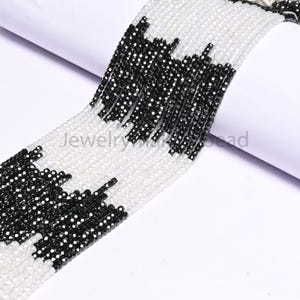 Attractive Cubic Zirconia Machine Cut Beads 13&quot; Strand, Shaded Black White Zircon Faceted Rondelle Gemstone Beads, Jewelry Making Beads