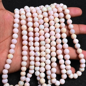 Zeer lichtroze opaal ronde kralen, 6 mm 7 mm 8 mm roze opaal gladde balvormige streng, mooie effen opaal edelsteen voor het maken van sieraden