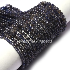 Natural Navy Blue Iolite Smooth Jewelry Gemstone Beads 13" Strand Iolite Plain Round Shape Beads Iolite Necklace Beads For DIY Crafts & SALE