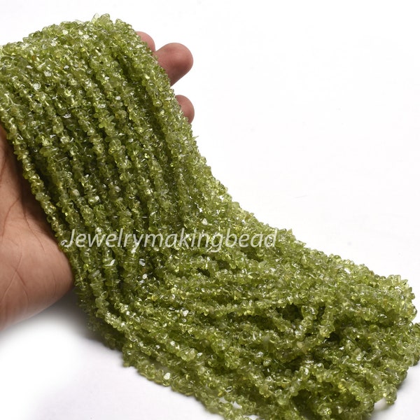 AAA Quality Wonderful Green Peridot Uncut Chips, Peridot Smooth Raw Beads 17", 34" Strand Peridot Rough Beads, Peridot Jewelry Making Crafts