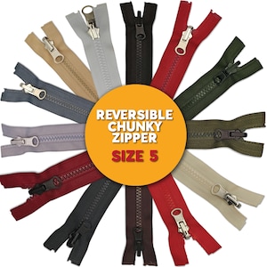 Reversible Chunky Zipper Size #5 Flip Over Puller Double Sided Jackets 1 Slider