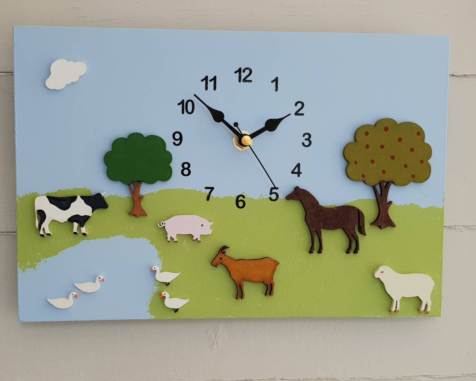 Wooden Children's Clock with Farm Design perfect for a Etsy