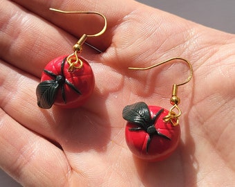 Polymer clay Tomato earrings, mini tomatoes, fruit earrings, vegetable earrings, vegetarian earrings, gardening earrings, mini fruit earring
